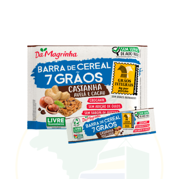 Getreideriegel mit Kastanie, Haselnuss und Kakao - Barra de Cereal 7 Grãos Castanha, Avelã e Cacau - Da Magrinha - 45g